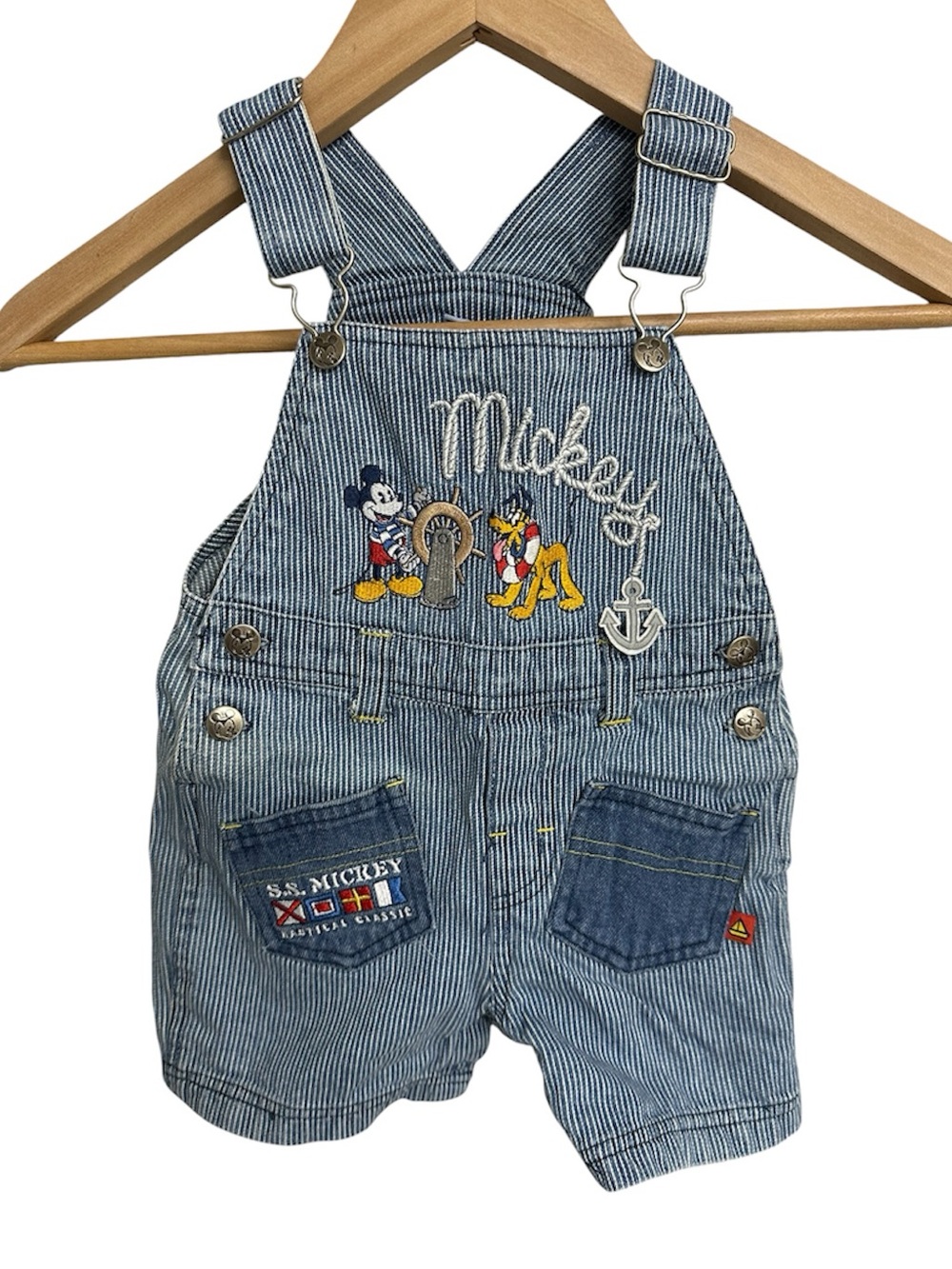 Disney Mickey Mouse Vintage Striped Denim Shortalls for Kids -Size 18M